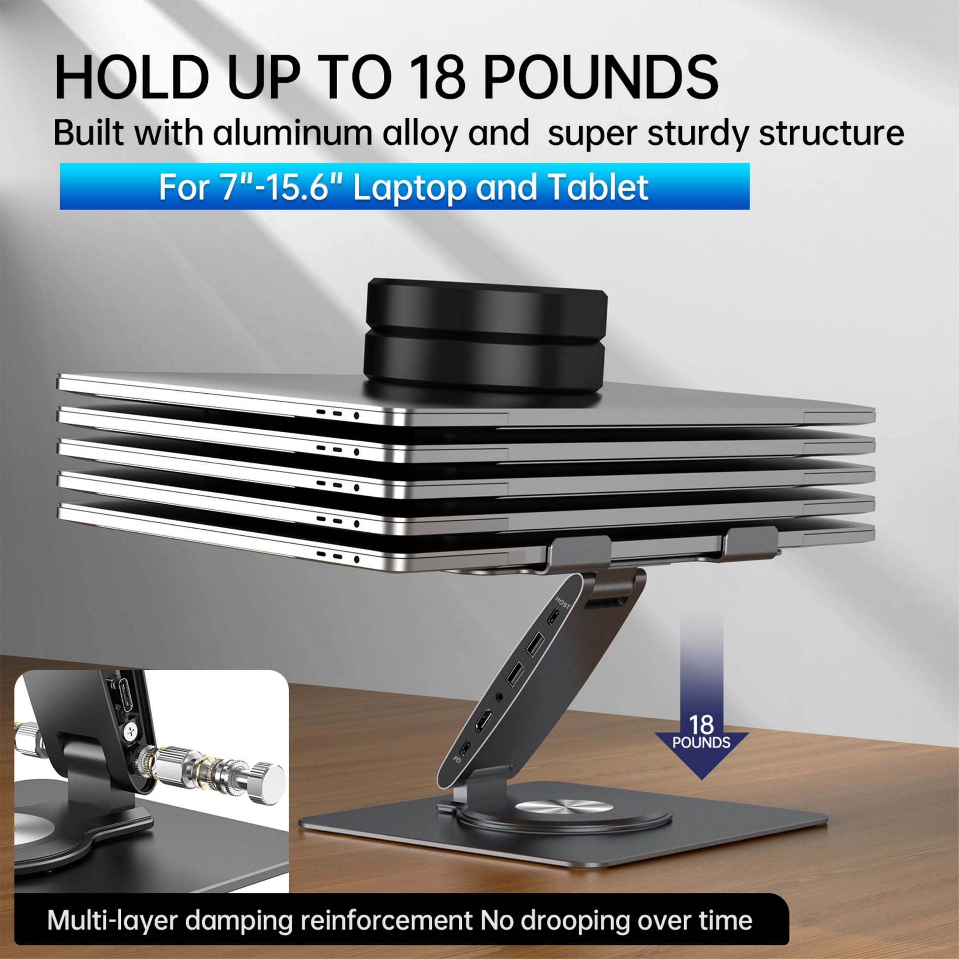 HISmart S08D+ Laptop Docking Station Stand 11-IN-1 Dual Display 4K HDMI Gigabit Ethernet USB3.0 PD100W 3.5mm Audio Jack TF/SD Card Reader HC 360° Swivel Laptop Stand with USB Hub for MacBook Pro/Air/Dell/HP/Surface