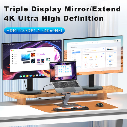 HISmart S08D+ Laptop Docking Station Stand 11-IN-1 Dual Display 4K HDMI Gigabit Ethernet USB3.0 PD100W 3.5mm Audio Jack TF/SD Card Reader HC 360° Swivel Laptop Stand with USB Hub for MacBook Pro/Air/Dell/HP/Surface